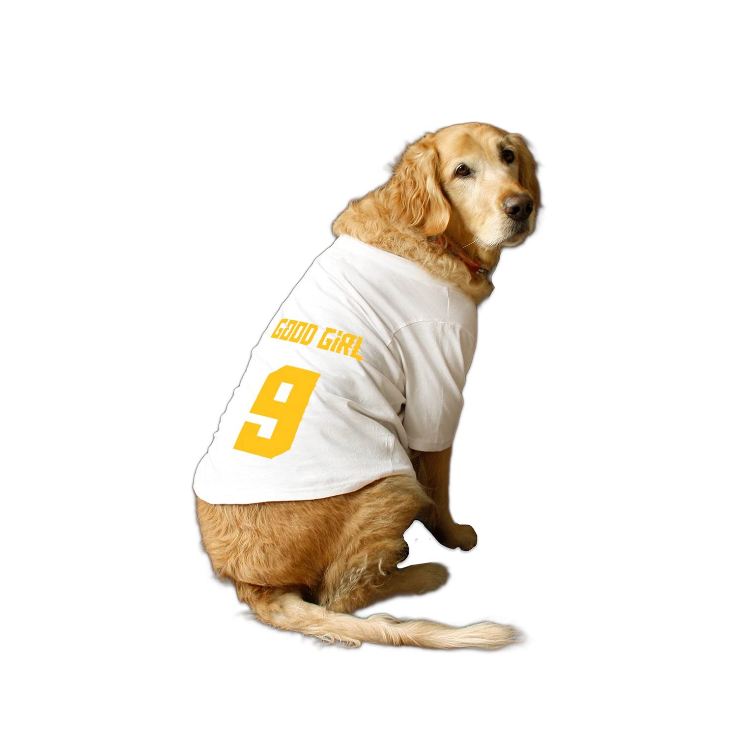Ruse Basic Crew Neck Good Girl Jersey No.9 Printed Half Sleeves Dog T-Shirt/Apparel/Clothes/Tees Gift for Dogs.(White) Medium (Chubby Pugs, Beagle etc.) (B09G3GM5MN) Amazon Price History, Amazon Price Tracker