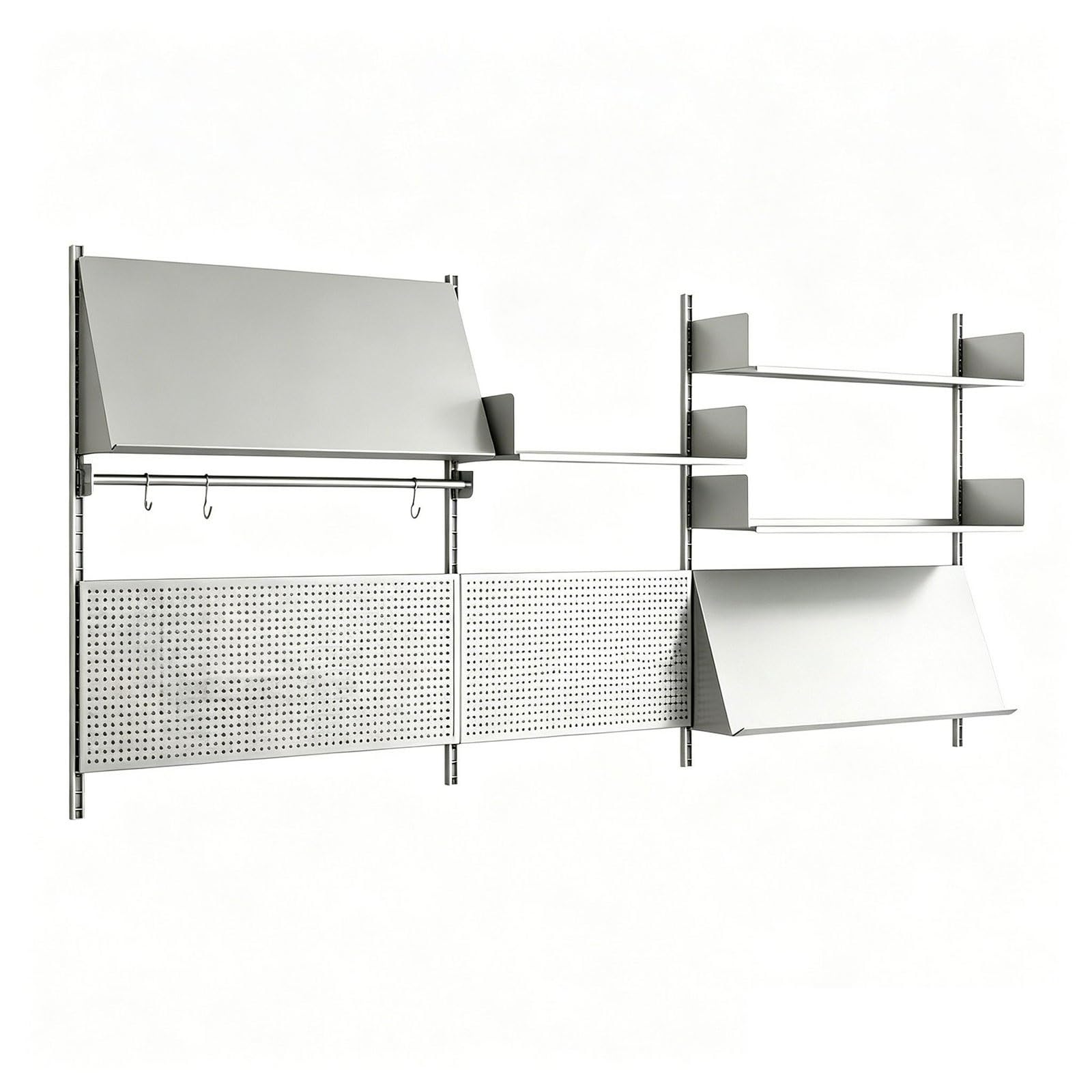 Pegboard Wandorganizer Edelstahl Metall Lochwand Garage Verstellbare Regalböden Wandorganizer Büro Modular Jeder Regalboden Trägt Bis Zu 50Kg für Zuhause Büro Gaming Lochwand Zubehör