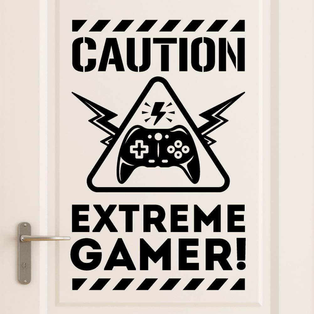 Wall4stickers Black Caution Extreme Gamers Children Room Door Wall Sticker Mural Vinyl Decal Nursery Kids Gamers Art Teenager Video Game Mural