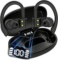 H'MASTON Fone de Ouvido Bluetooth Fone Sem Fio Esportivo com LED Display Prova Dágua Cancelamento de Ruido Earbuds RS-52 (Preto)