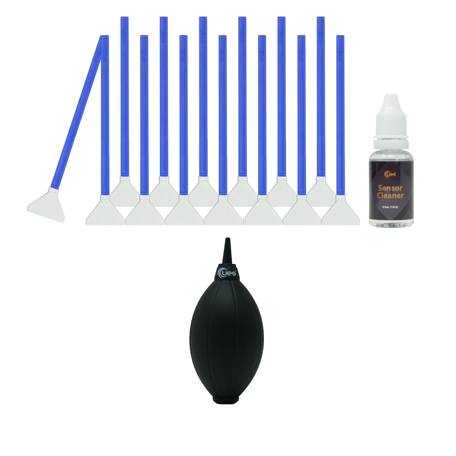 UESFull-Frame Camera Sensor Cleaning Kit (14pcs Swabs + 15ml Cleaner) and Lens Sensor Dust Air Blower