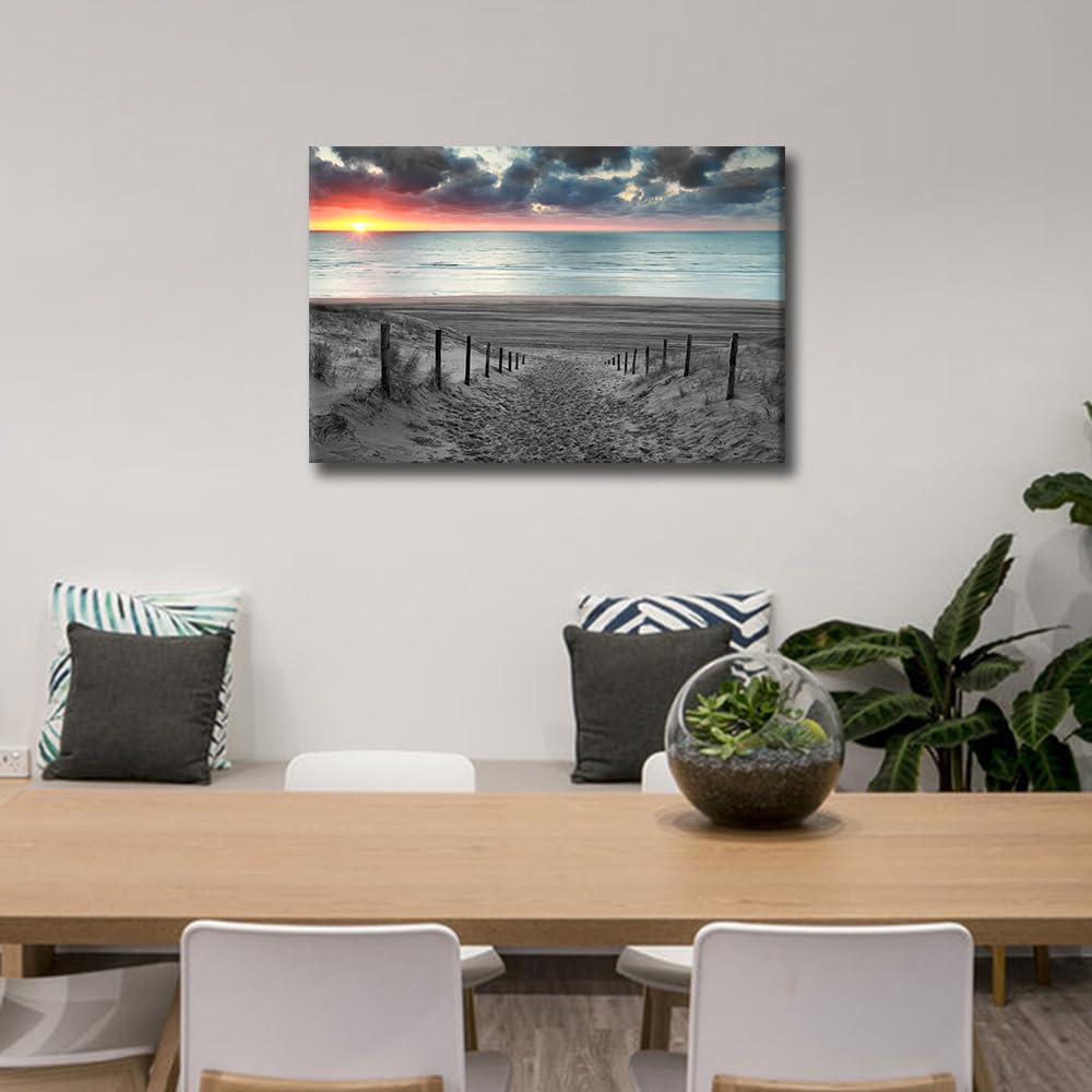 TISHIRON Wall Art Decor Black and White Canvas Print Picture Sunset Scenery Modern Painting Artwork for Office Wall Decor Home Decoration Stretched and Framed Ready to Hang 16x24inch - Image 4