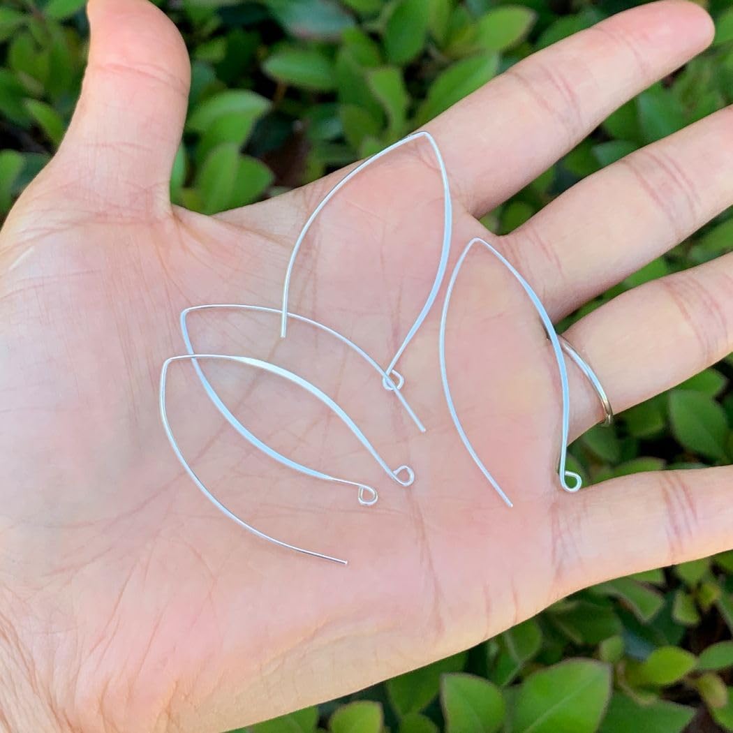 30pcs Adabele Authentic Sterling Silver V Shape 40mm Drop Flat Marquise Earring Hooks Ear Wire (Wire 0.7mm/21 Gauge) for Jewelry Making SS16-1