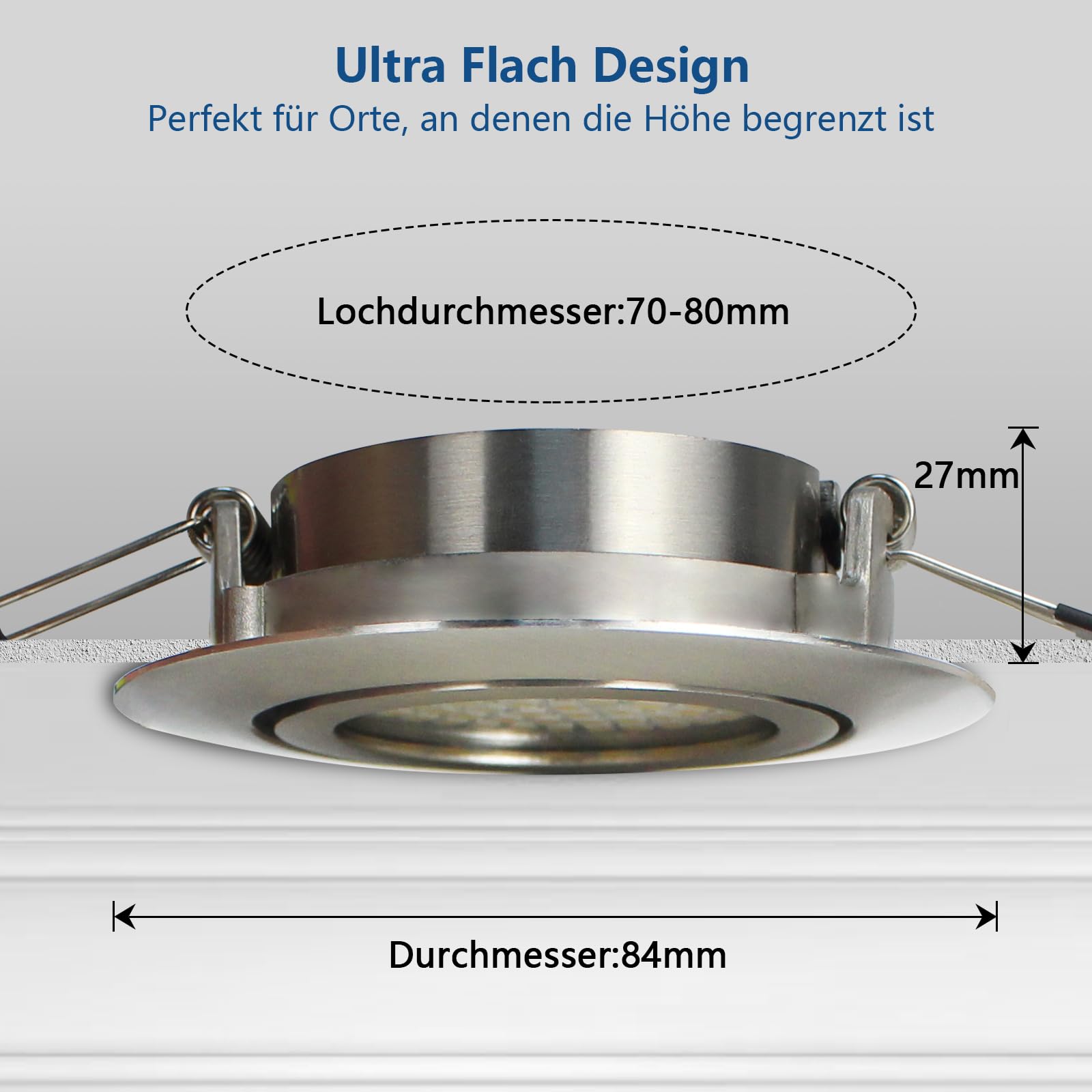 HiBay Ultra Flach LED Spots Schwenkbar Einbaustrahler 230V 3,5W Edelstahl gebürstet Einbauleuchten 4500K Deckenstrahler Neutralweiß Einbauspots 10er Set | Metall Einbauspots Edelstahl Gebürstet 40° Schwenkbar Einbauleuchten für Wohnzimmer Schlafzimmer Flu