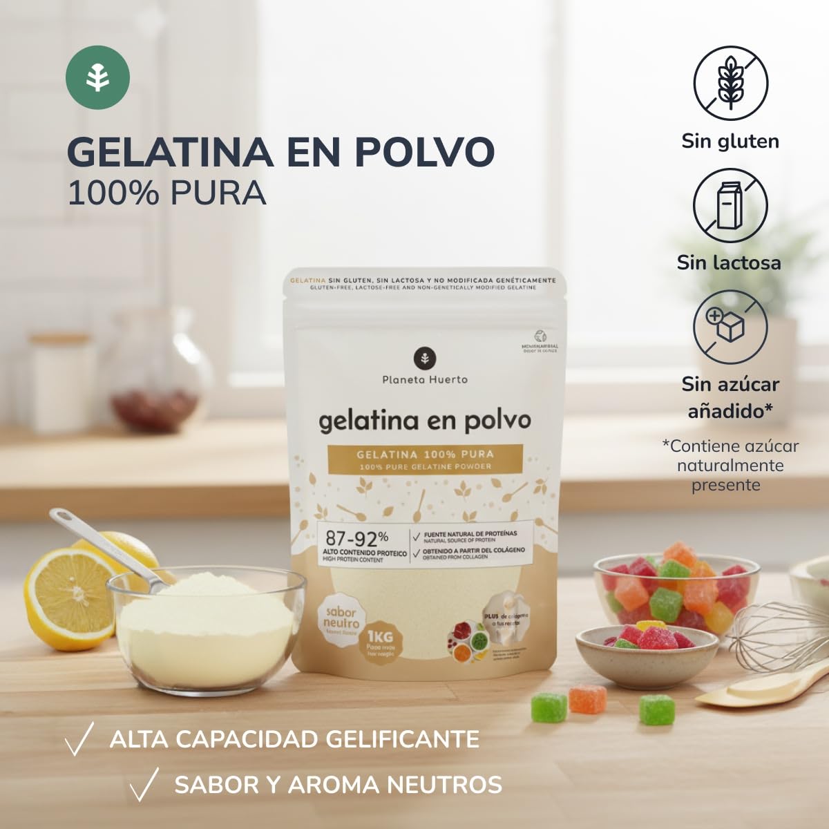 PIANETA ORTO | Gelatina neutra in polvere 1 Kg | 100% pura fonte di collagene e proteine (87-92%) | Senza zucchero, senza glutine e senza lattosio | Ideale per dessert, gominole sane e articolazioni