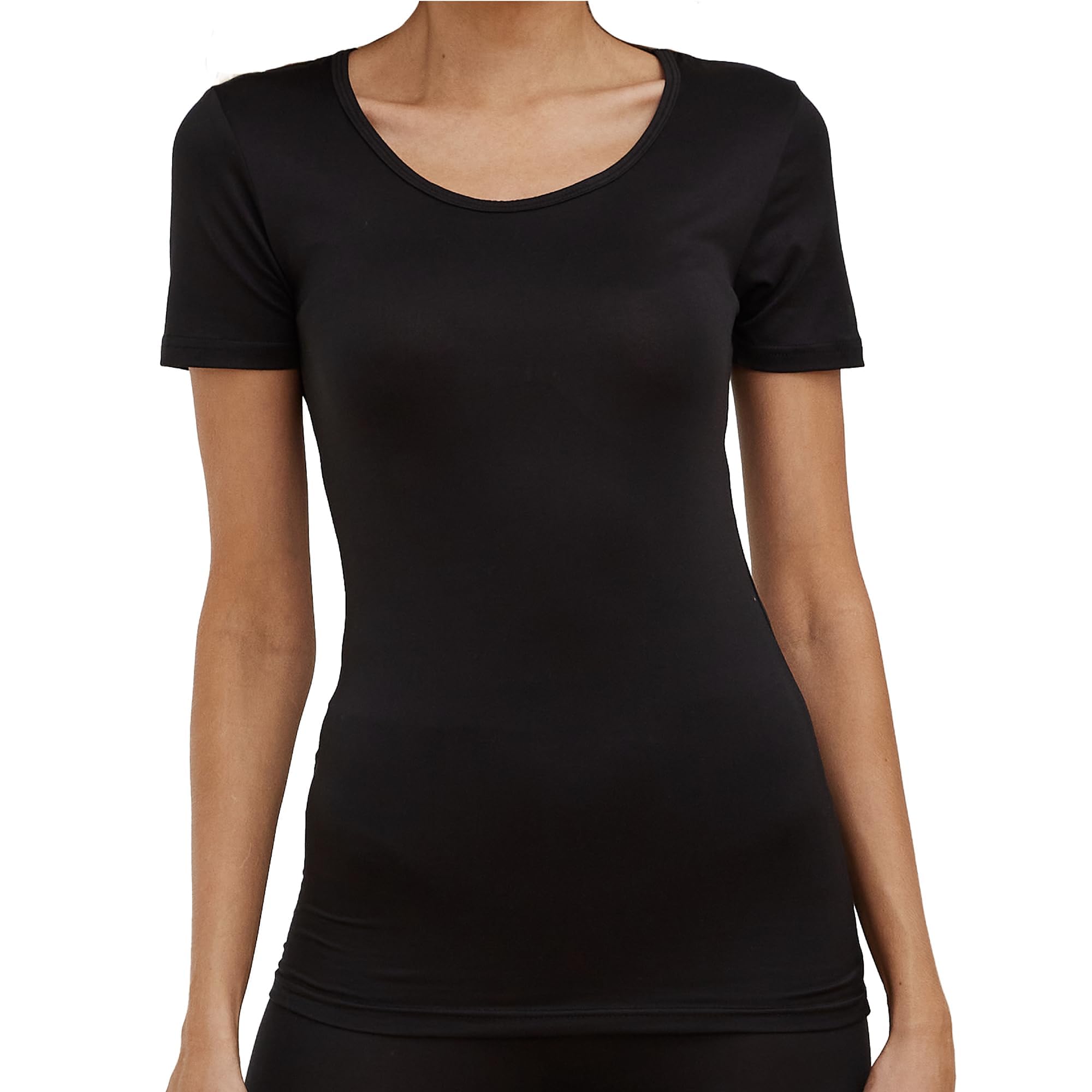 The Essentials Wardrobe Women's Short Sleeve - Black Tew Short Sleeve Thermal Top - Black - 8-10