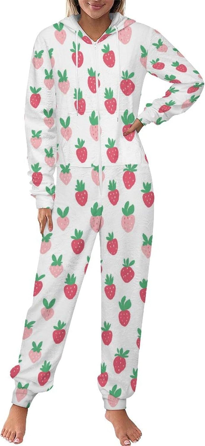 Adult Flannel Hoodie One Pieces Pjs Sets White Duck Cartoon One-Piece Pajama for Women & Men Soft Warm