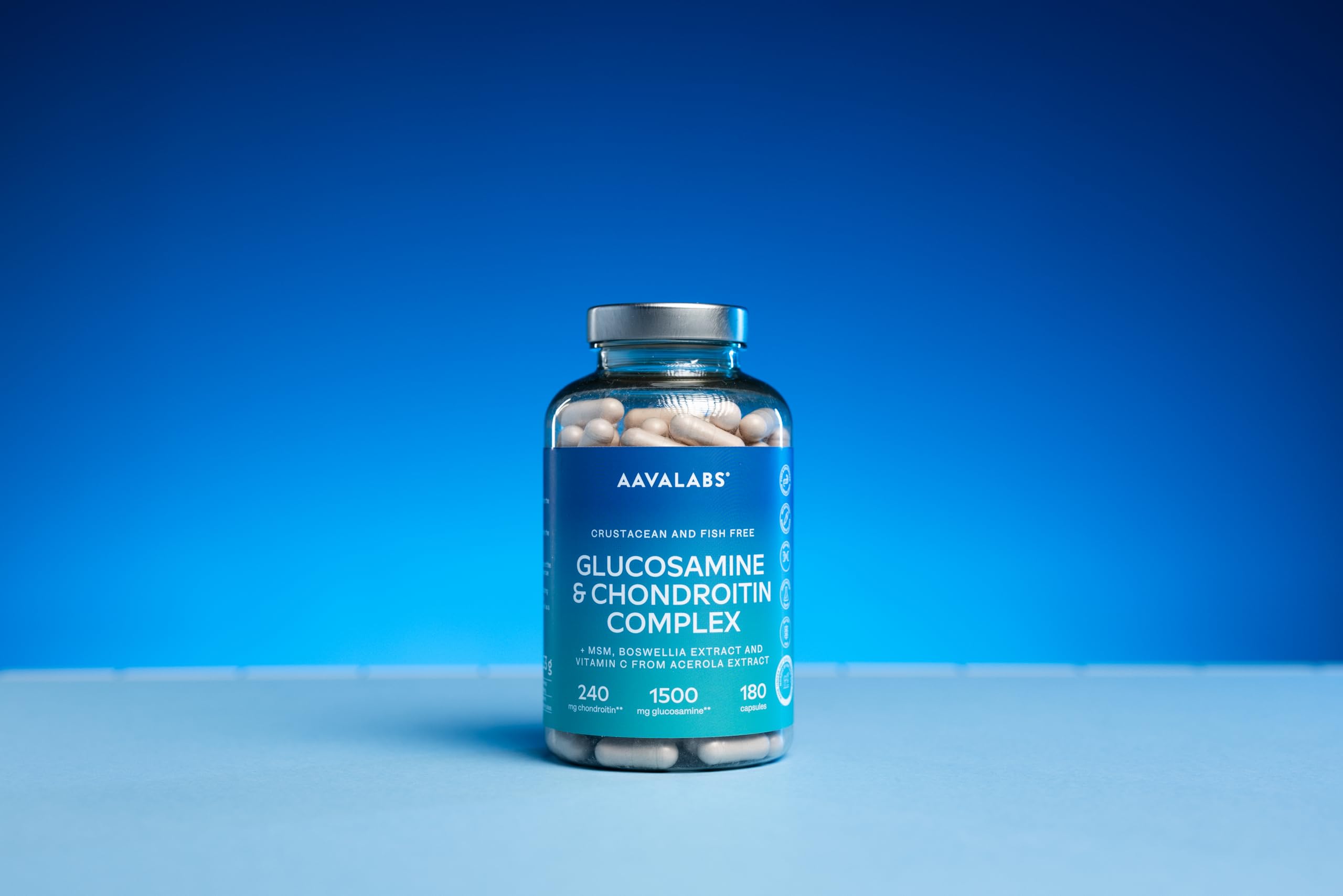 Glucosamina Condroitina MSM Integratore Alto Dosaggio con Boswellia Serrata e Vitamina C Naturale da Acerola - Senza Pesce e Crostacei - Integratore Difese Immunitarie, Ossa, Cartilagini - 180 Capsule