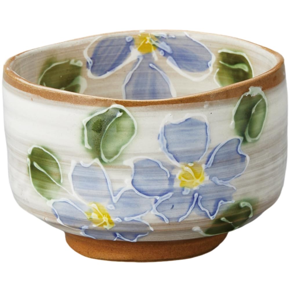 Mino Ware Matcha Bowl Powdered Cherry Blossom Blue Chawan 4.4in Japan
