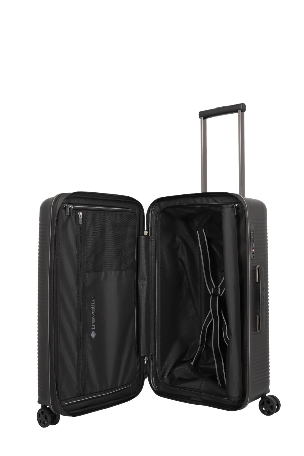 Travelite 4-Rad Hartschalenkoffer mittelgroß 74 Liter, Trunk Koffer, Gepäck Serie Roomer: Hartschalen Trolley mit Dehnfalte + TSA Kombinationsschloss, 66 cm (kein Sperrgepäck)