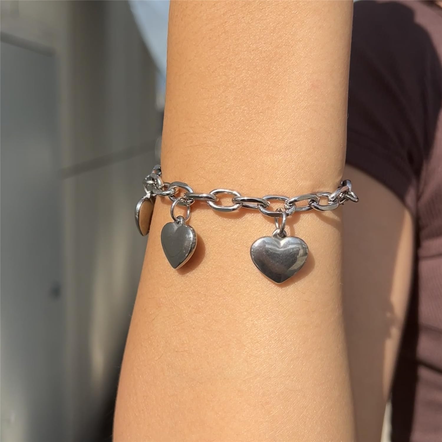 Stainless Steel Bracelets for Women with Heart Charm Chain Tassel Love Charms Chunky Link Bracelet Jewelry Romantic Gift - Image 7