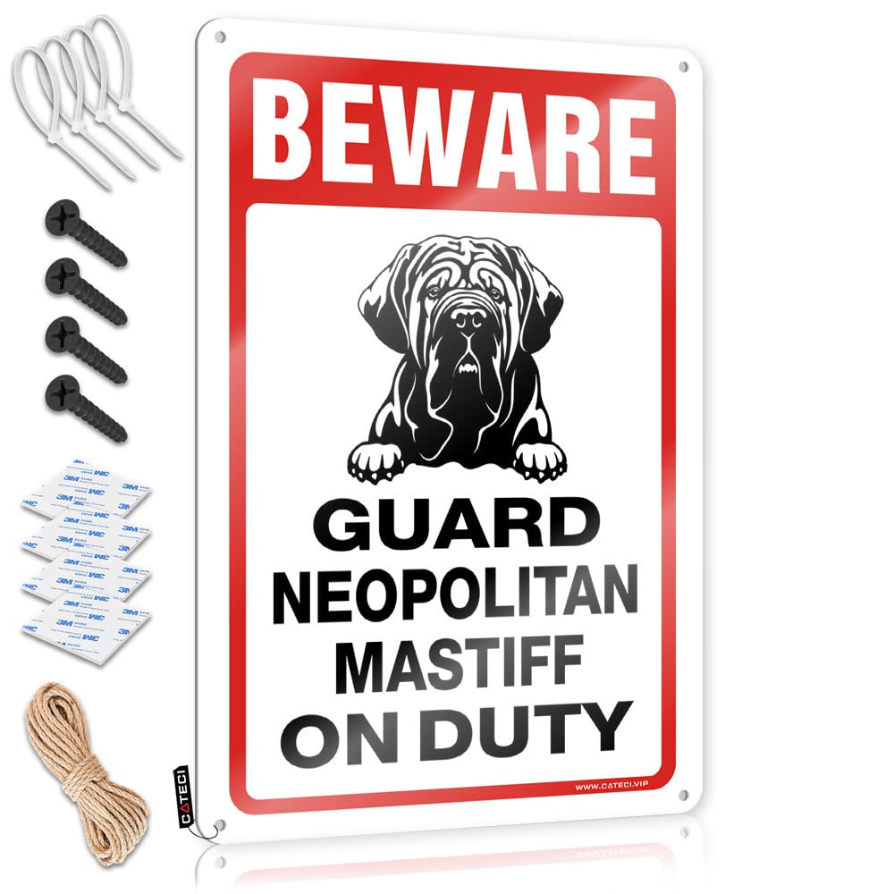 HELIOFORGE Funny Bar Signs For Home Bar Beware! Guard Neopolitan Mastiff On Duty Tin Sign Metal Signs For Bar Funny Kitchen Signs(30X40CM)