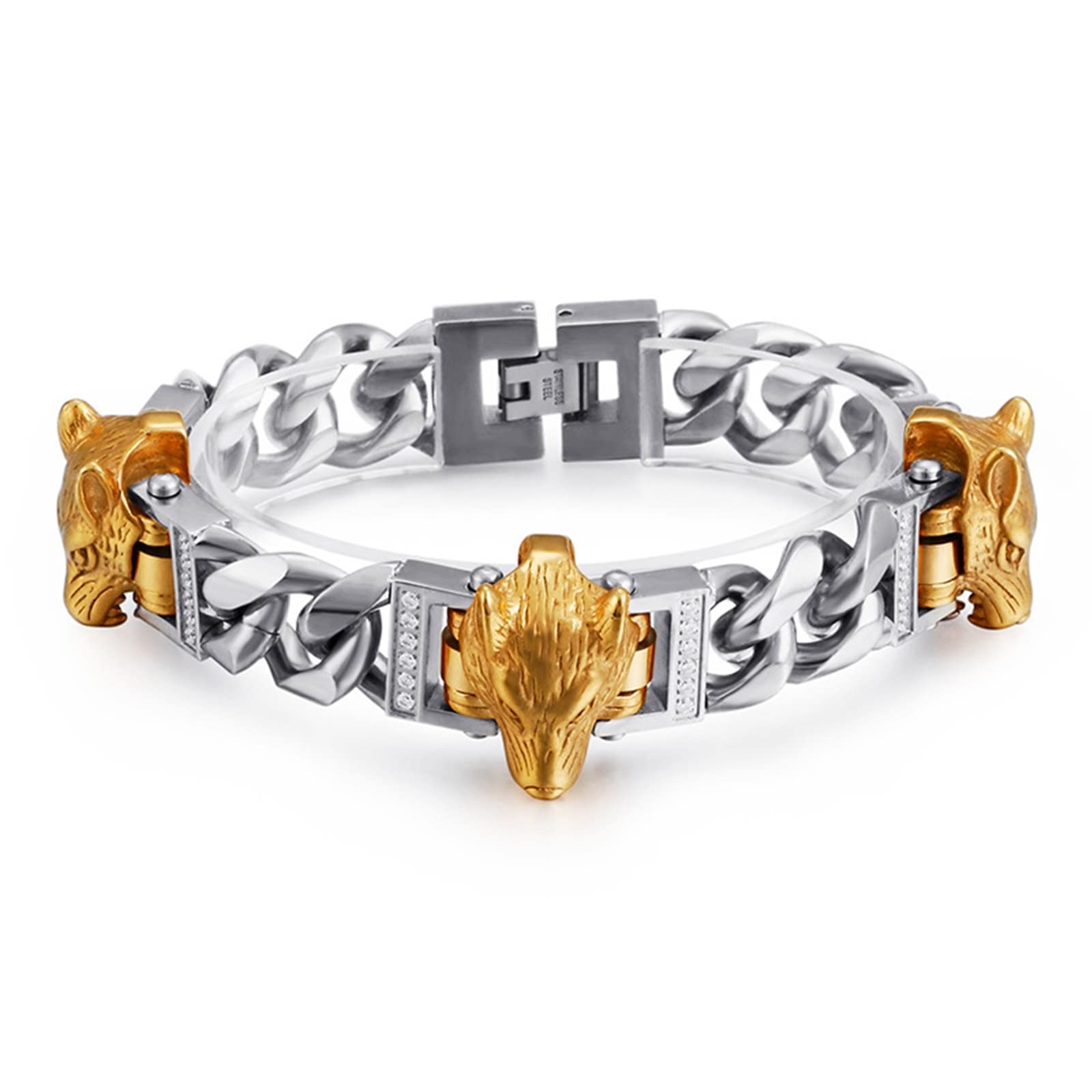 Gliederarmbänder für Herren in Edelstahl, Wolf Armbänder für Männer Tolles Geschenk für Männer
