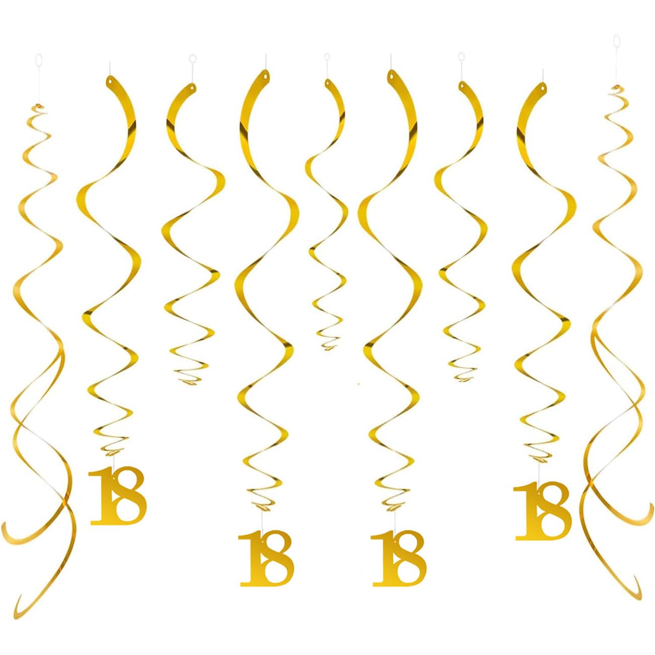 GAKA FAVOR Gold 18th Hanging Swirl Birthday Decorations,Gold 18 Anniversary Plastic Swirl （Pack of 20Pcs）