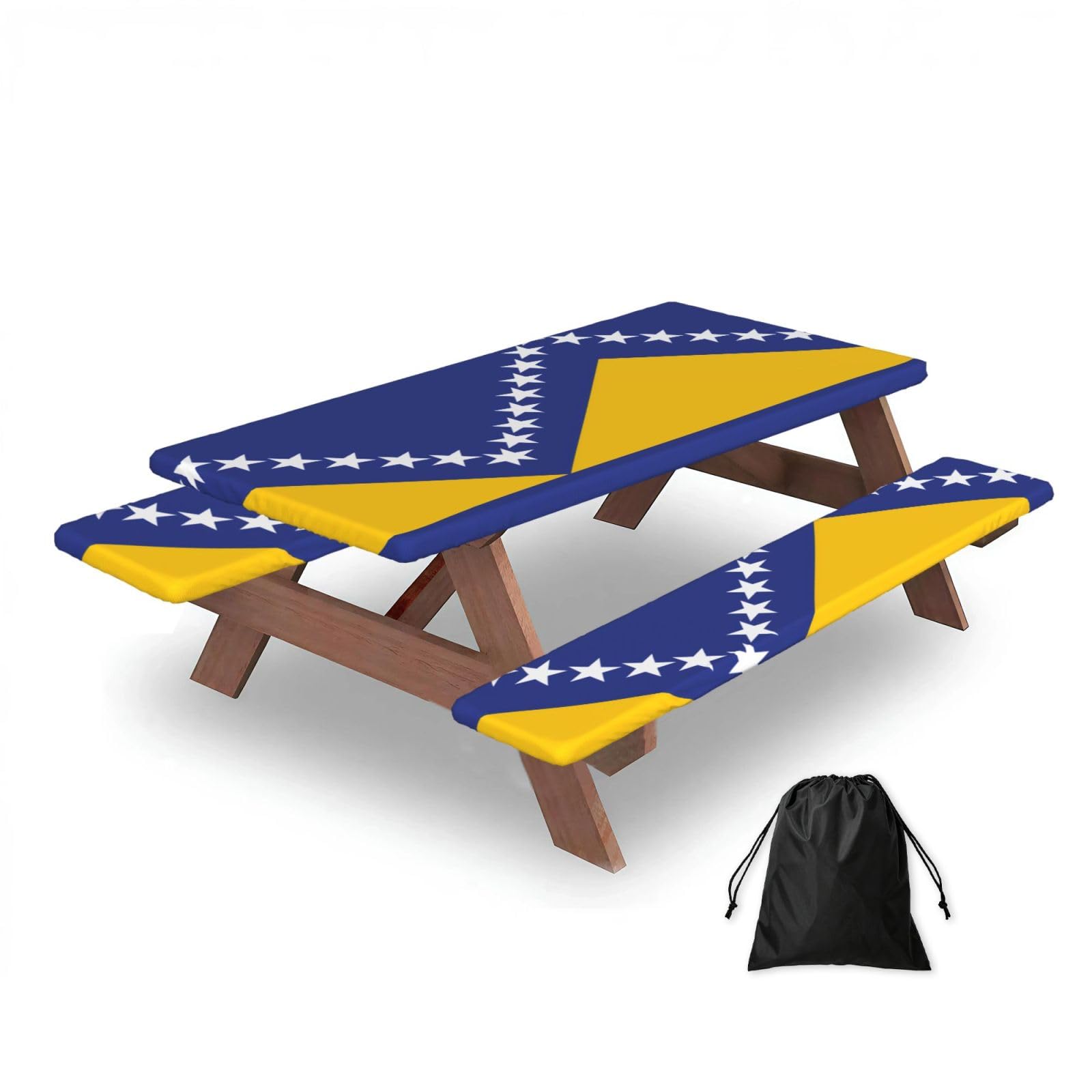 Zqytgfdc Black Flag Of Bosnia And Herzegovina Rectangular Water-Repellent Picnic Tablecloths, Outdoor Camping, Picnic, Bbq