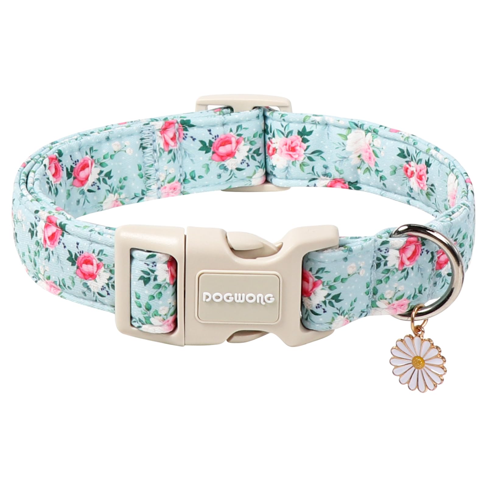 DOGWONG Floral Dog Collar, Cute Adjustable Flower Collar, Girl Female Green Flower Dog Collar with Strong Plastic Buckle for Small Medium Large Dogs
