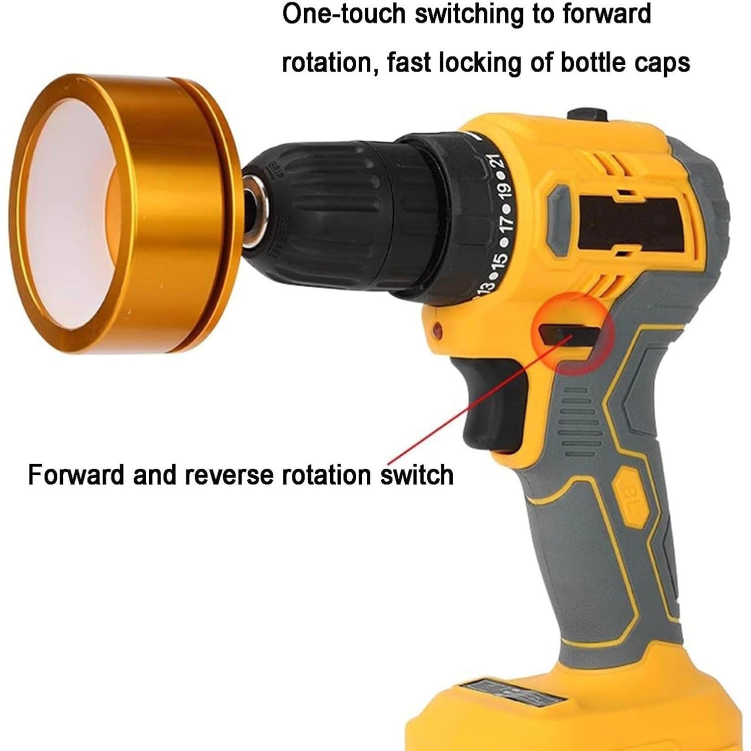 Tappatrice elettrica per bottiglie, tappatrice a vite manuale senza fili con 6 teste, velocità 350-1350 giri/min, batteria 4000 mAh, regolazione a 21 marce per tappi da 10-50 mm