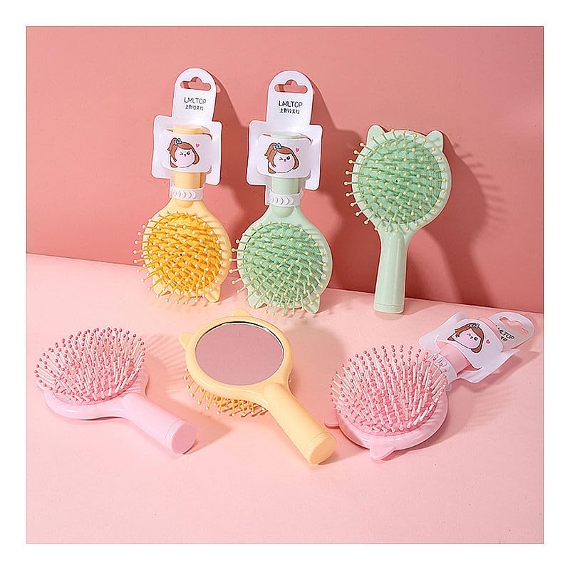 2-in-1 Detangler pink Hair Brush with Mirror for Girls & Women | Soft Bristles Scalp Massager | Anti-Tangle Mini Portable Hair Comb | Cute Pink Cat Design for Kids, Travel Friendly (MULTI COLOUR)-image-44