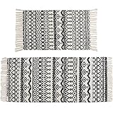 Nicunom 2 Piece Boho Bathroom Rug, 2'x4.2'+2'x3' Geometric Bath Mat, Woven Cotton Rug with Tassels...