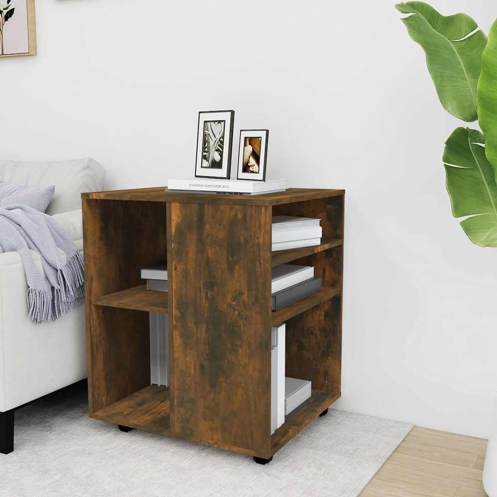 Rollschrank Räuchereiche 60x53x72 cm Rollcontainer Holzwerkstoff Mobiler Büroschrank für Drucker und Unterlagen Druckerschrank mit Rollen Beistellwagen Büro