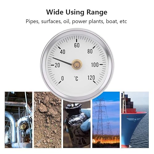 Miniatura 3 de Termómetro de resorte TS-W50A 2.480 in 0-120 ° Termómetro de tubo de temperatura bimetálico IP55 Termómetro de abrazadera de aluminio