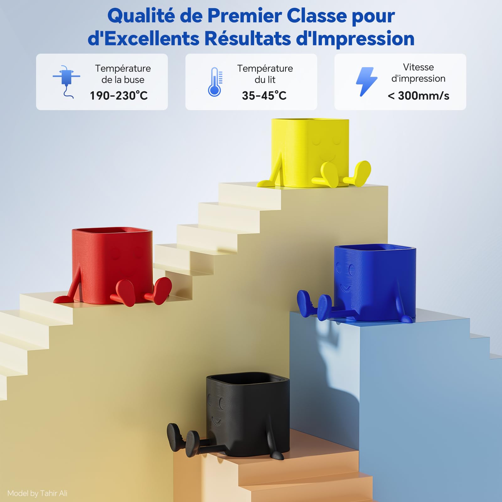 DEEPLEE Filament PLA Pro 1.75 mm 4kg 4 Bobines Noir Rouge Jaune Bleu Haute Résistance pour Imprimantes 3D FDM