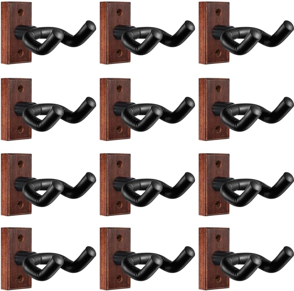 WOGOD Guitar Wall Mounts, Wood Guitar Hangers 12 Pack, Holder Hook Stand Wall for Acoustic, Electric, Banjo, Bass