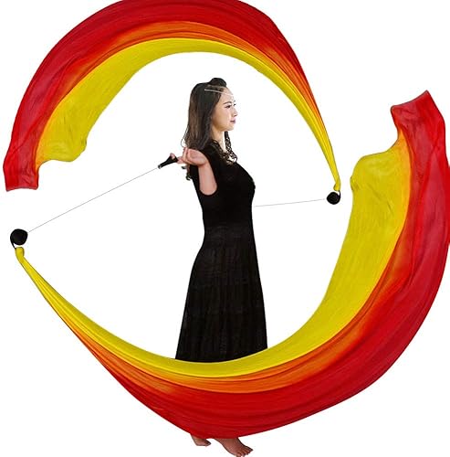 Kikigoal Lot de 2 voiles de danse en soie multicolores 2,5 x 0,9 m, red orange y