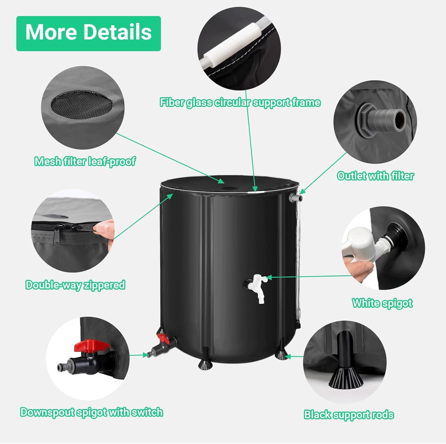 Barril De Lluvia Plegable, Sistema De Recolección De Agua De Lluvia De Canaletas De PVC, Sistema Portátil De Recolección De Agua De Lluvia, Tanque Colector De Agua(160L)