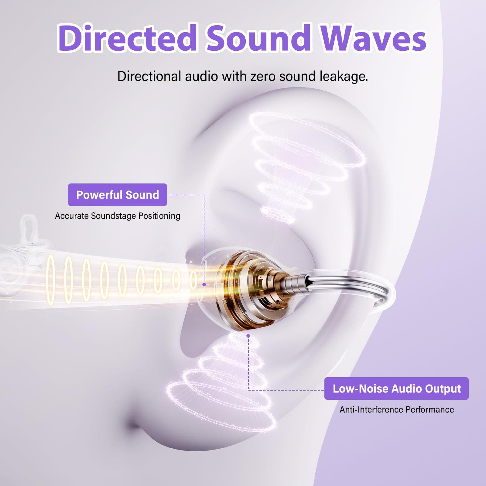 Clip-On Bluetooth Earbuds,Open-Ear Sports Headphones,Wireless bone conduction earphones,Innovative Earhook Design for Fitness,80 hours standby time, Secure Fit, Water and Dust Resistant (Purple) — view 6