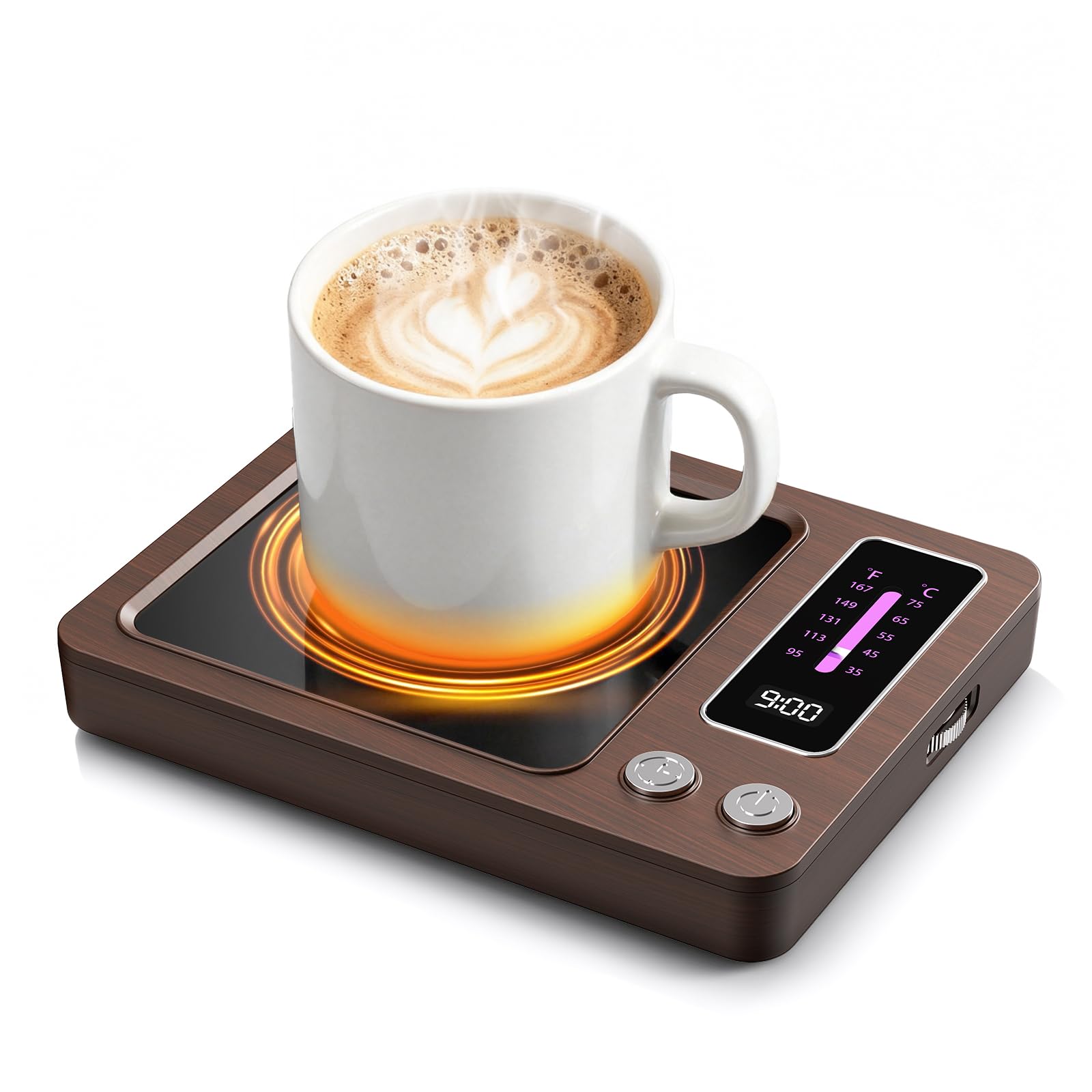 Coffee Mug Warmer 35-75℃ 5 Temperature Control 9-Hour Auto Shut Off Cup Warmer for Desk Electric Beverage Warmer Tea,Milk,Candle (Wood Grain)