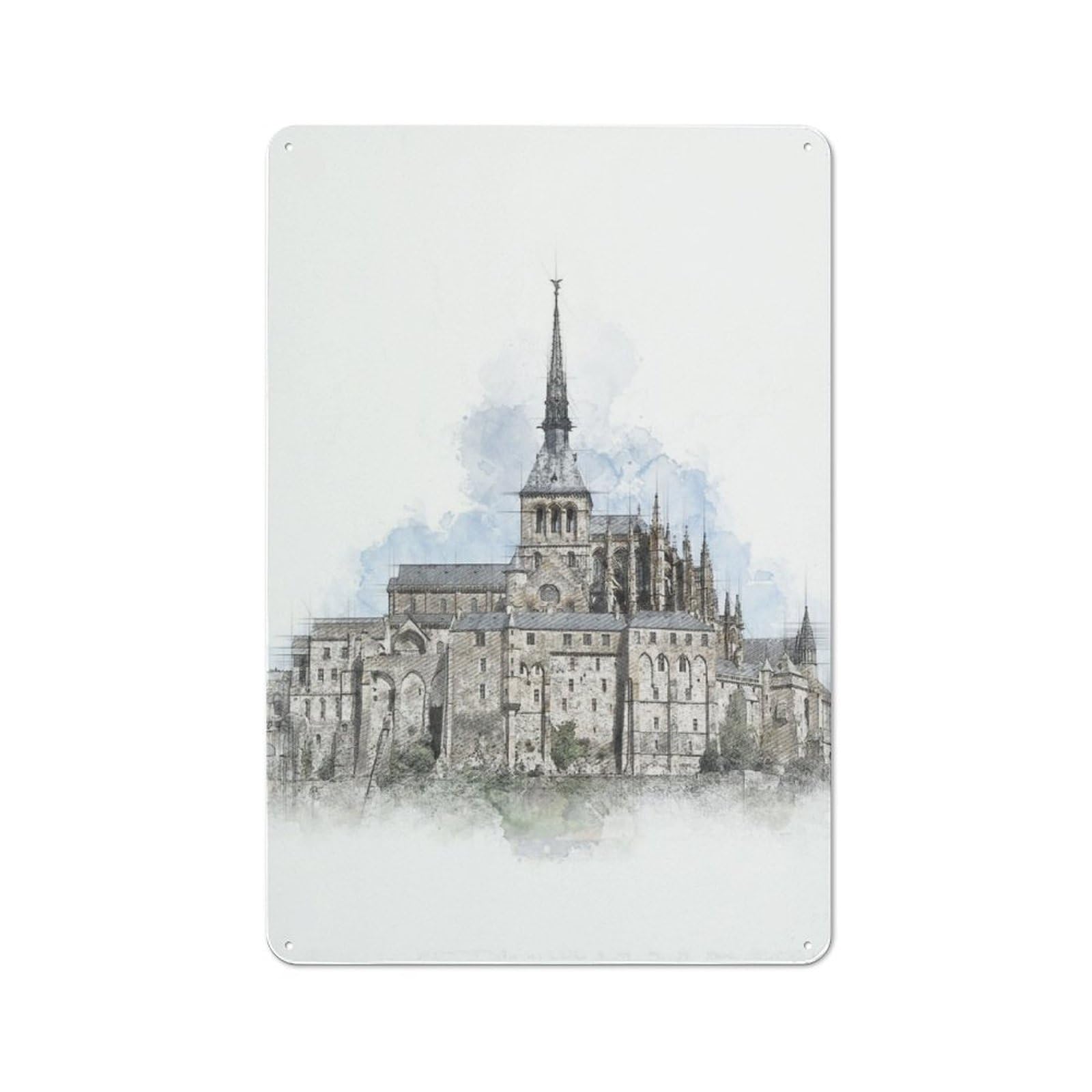 Mont Saint Michel Rustic Metal Sign 30x20cm for Hallway Wall, for Collectors of Rustic Metal Wall Decor