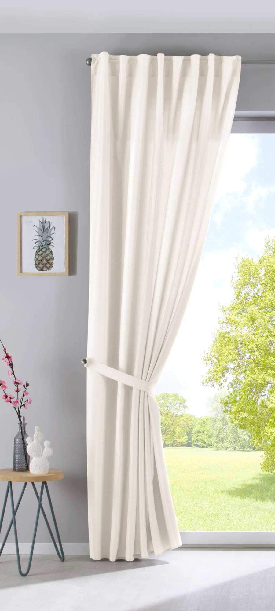 Gardinenbox Cationic Jena 2019037 Concealed Loops 250 x 300 cm Cream Opaque Linen Look Mottled Curtain with Tiebacks - Image 3