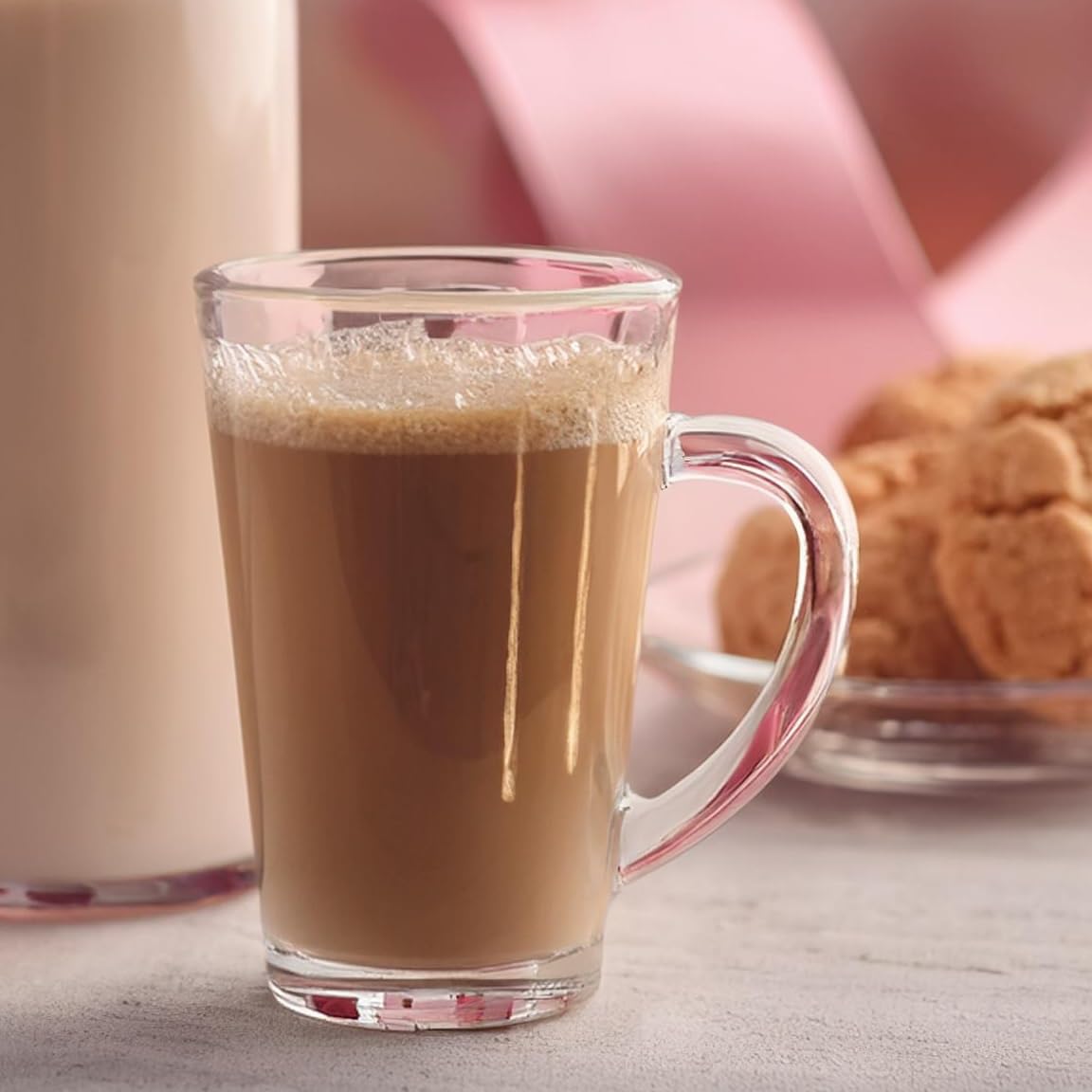 Glasmark KROSNO 1992 Zestaw 6 szklanek do kawy 300 ml z uchwytem i łyżeczką szklanki do herbaty Cappuccino Latte mrożona herbata termiczna szklanki przezroczyste szklanki