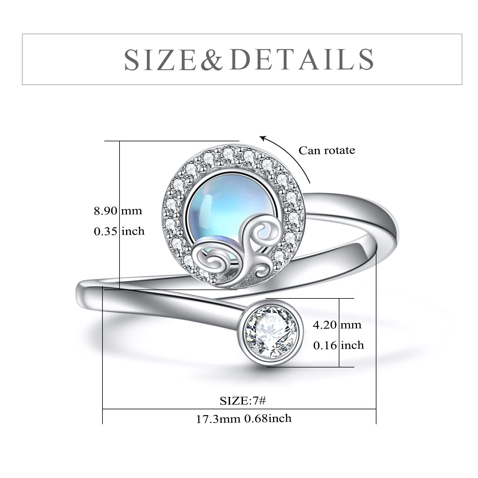 POPLYKE Angst Spinner Ringe Sterling Silber Fidget Ring Verstellbare Drehbare Ringe Drehbare Stimmungsringe für Frauen Stress abbauen
