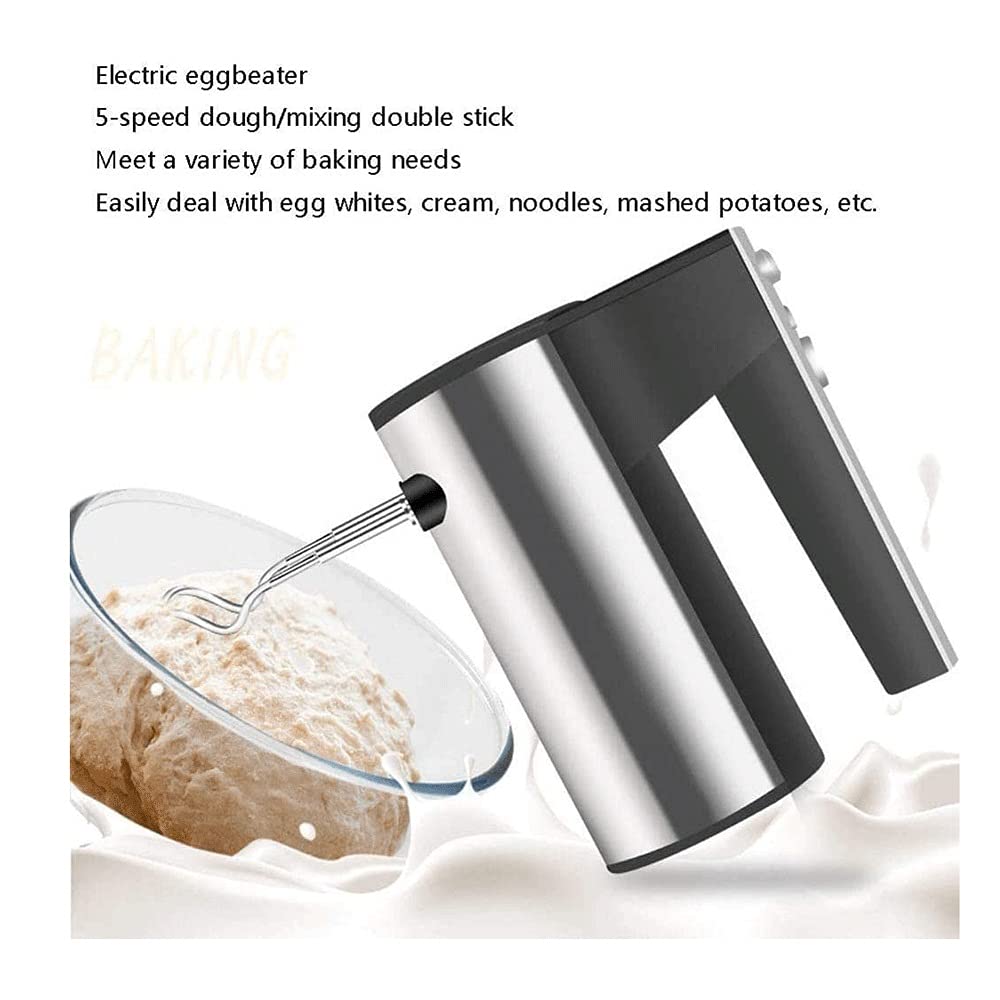 Mezcladores de Mano para el hogar Cocina de Mano Negro 5 velocidades con función Turbo Batidor eléctrico, Incluye batidores de Acero Inoxidable Resistentes y Ganchos para Masa