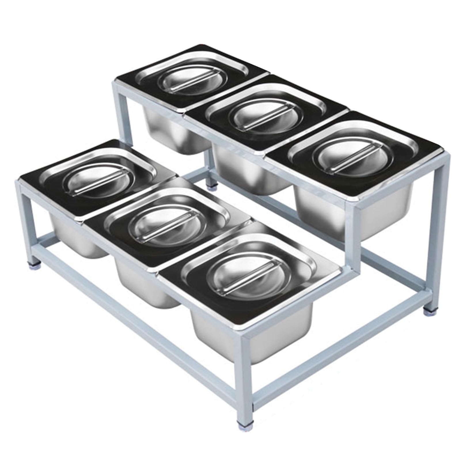 WDSOPK Commercial Spice Rack Set, Stainless Steel Condiment Racks for Kitchen Buffets, Topping Station Organizer Condiment Container for Seasoning Sauce Salad Jam Ingredients (Silvera 50x37x26cm)