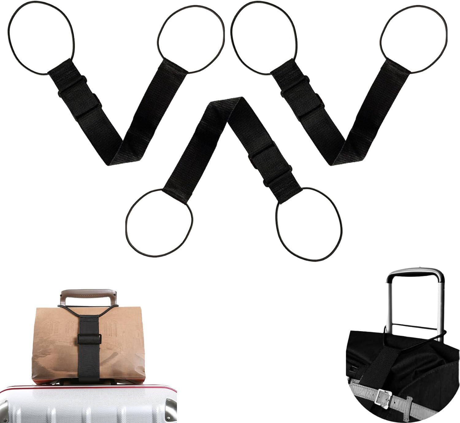 Lonimia 3pcs Elastic Fastening Belt for Luggage, Adjustable Luggage Bag Fixing Strap Clamping Strap,Elastic Ring Luggage Binding Strap