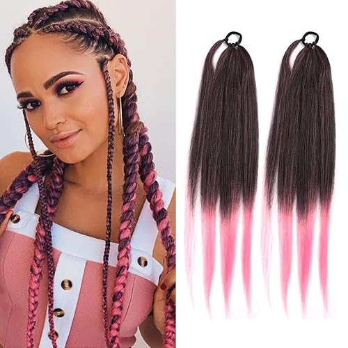 Extensiones de cola de caballo, 2 piezas sintéticas con lazo envolvente para el cabello, extensiones trenzadas, cola de moño, banda de goma, anillo