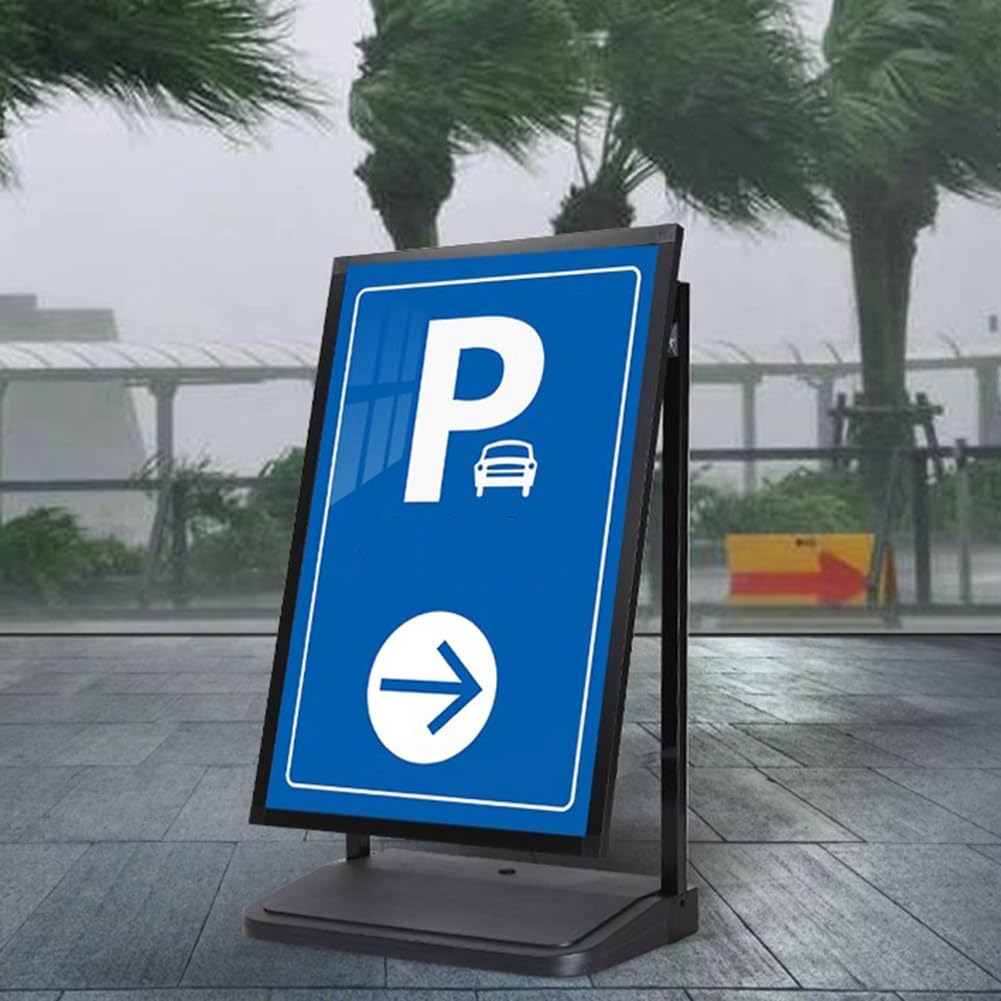 Soporte para letreros con base de agua resistente, marco de aluminio duradero para publicidad en exteriores o interiores, negro, 60 x 90 cm