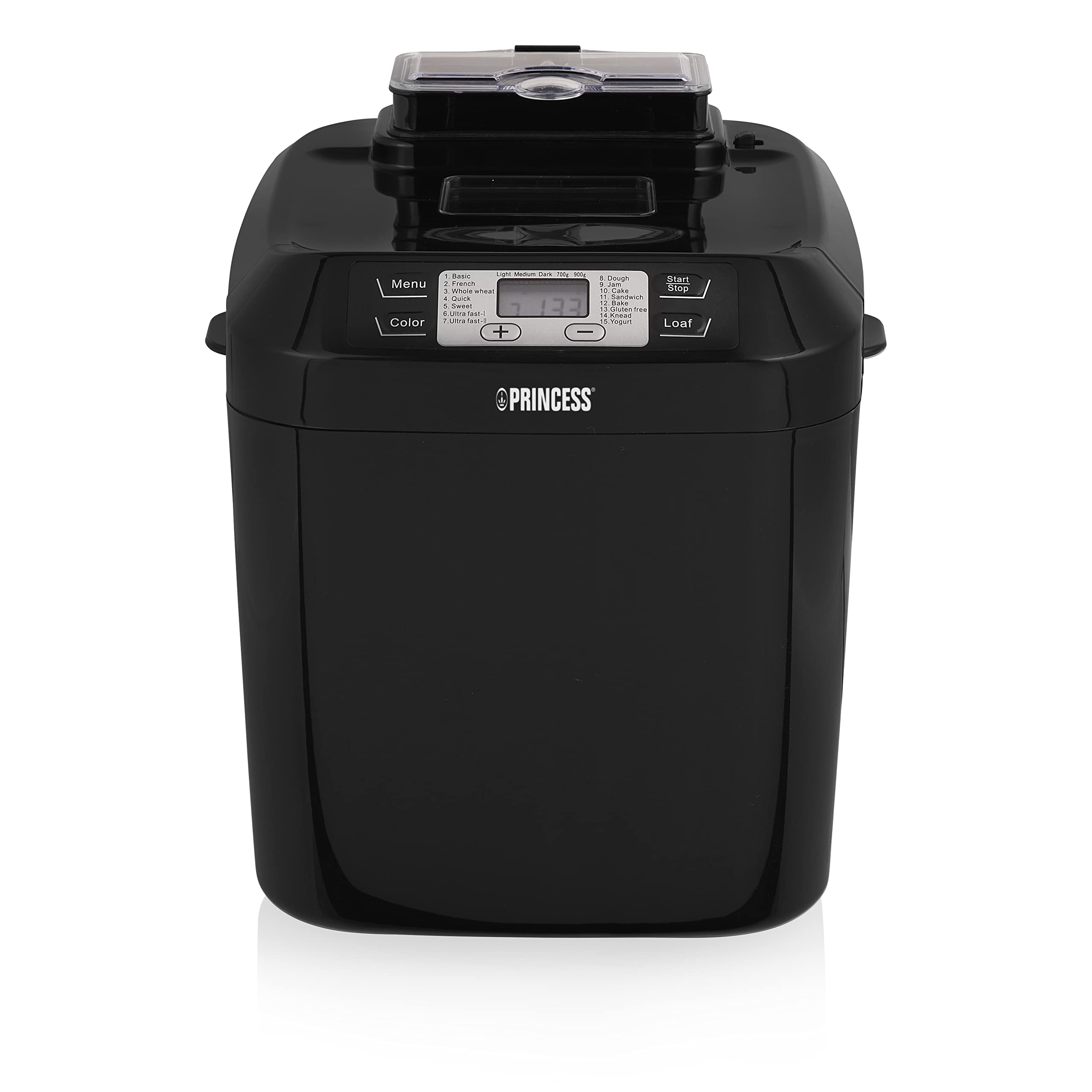 Princess Brotbackautomat - Kapazität für 900 g, 550 Watt, 15 Programme, Zutatenspender, Digitaler Timer, 152010, Schwarz