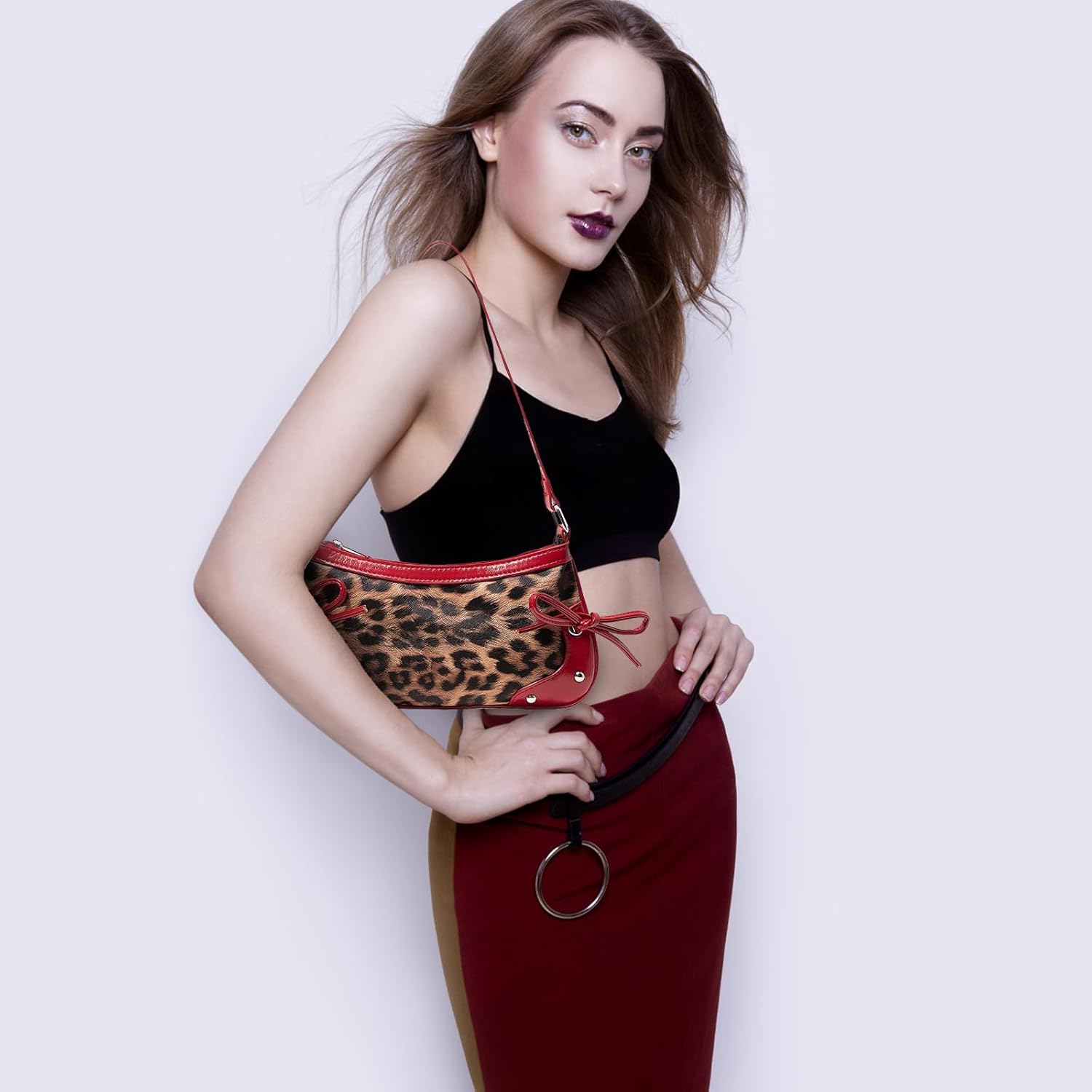 Fashionable Leopard Women's Crossbody Bag Shoulder Bag Clutch Purse- Vintage Chic for Everyday and Formal Occasions - Black - Image 2