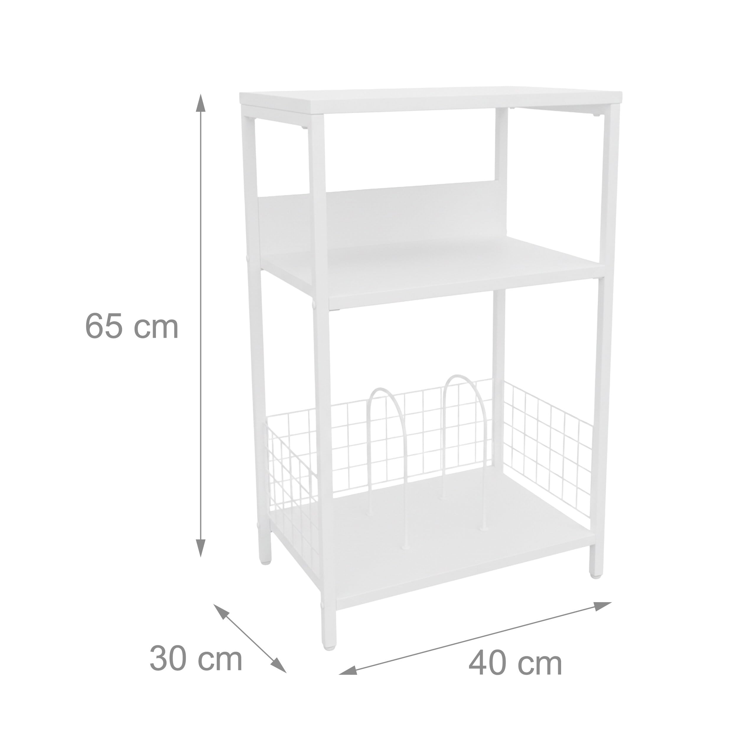 Relaxdays Meuble pour Platine Vinyle, 3 Niveaux, séparateurs, H x L x P : 65 x 40 x 30 cm, Fer/MDF, Blanc