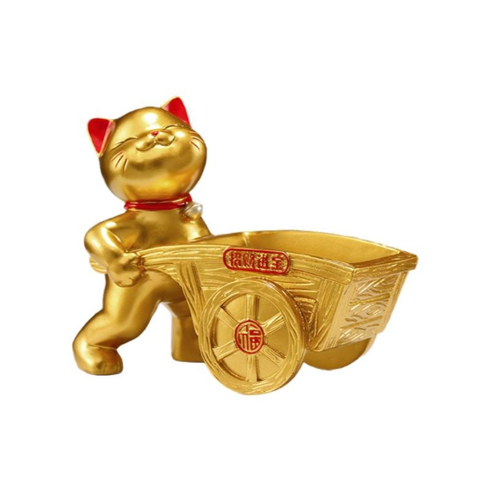 trendivibe resin key storage box, entryway organizer, desktop decoration, living room golden cat with cart