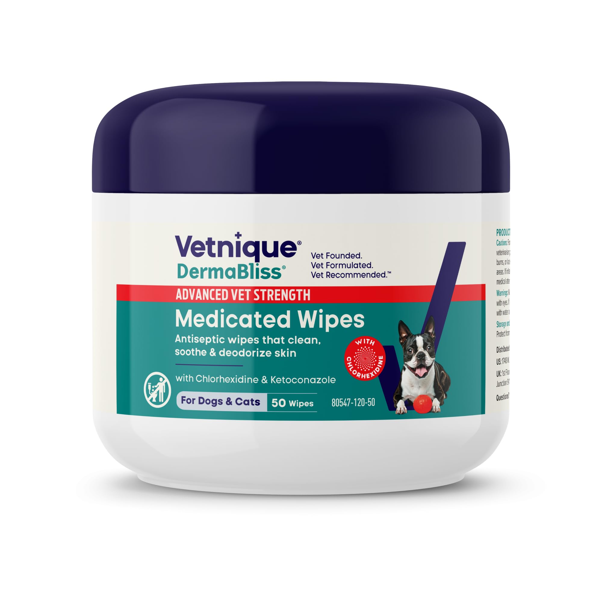 Vetnique Dermabliss Advanced Strength Medicated Antibacterial Wipes for Dogs with Chlorhexidine for Infections, Irritation & Redness Relief (Skin Wipes, 50 Count)
