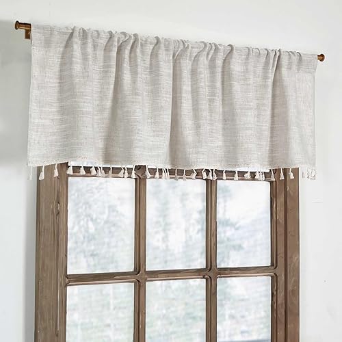 Miniatura 6 de Paquete de 2 cenefas de cocina con borlas bohemias para ventanas modernas cortinas de lino y algodón decoración rústica para baño ventana pequeña