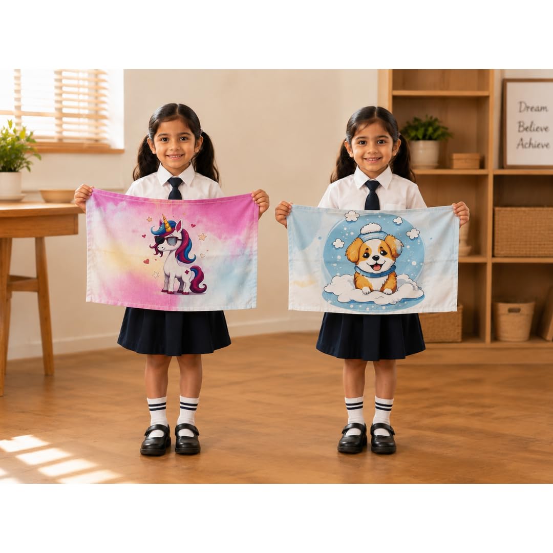 Lilimi Pack of 2 Kids Lunch Towels | Soft Cotton School Napkins for Boys & Girls | Reusable Lunch Box Cloth | Cute Print | 18 x 14 Inches-image-18