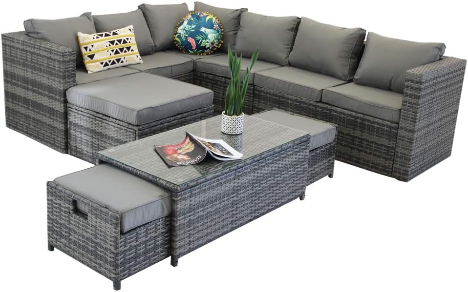 Backyard Furniture Palma 9 Seat Corner Rattan Wicker Garden Lounge Set