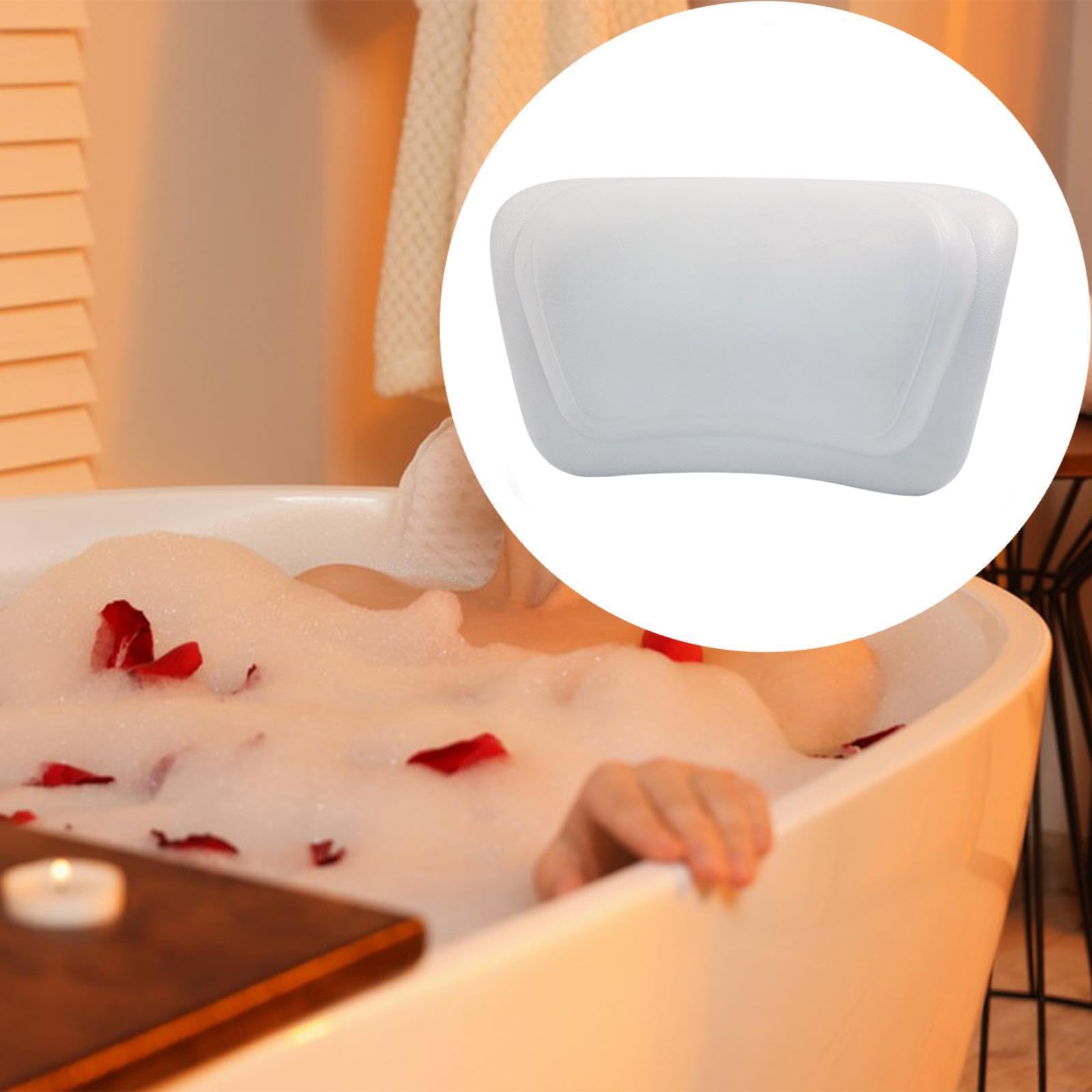 Almohada para Bañera con Ventosas Antideslizantes Y Soporte Firme para El Cuello Almohadilla de PU Suave Y Compacta Perfecta para Usar en Bañeras, Blanco
