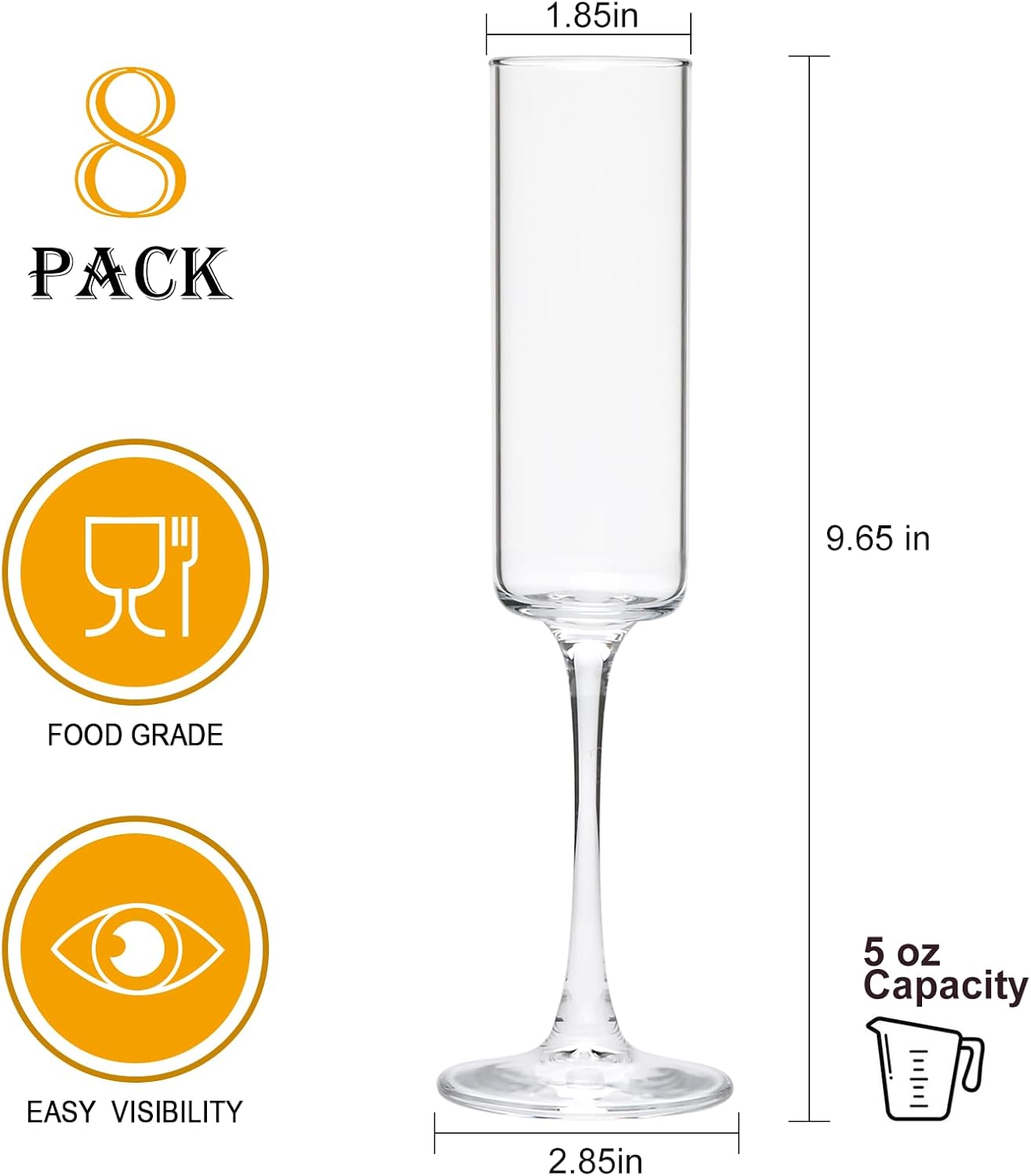 Champagne Flutes 5oz,Clear Champagne Glasses Set of 8,Classic Sparkling Glasses Prosecco Toasting Champagne Flute Glass for Home Bar,Wedding,Restaurant - Image 2